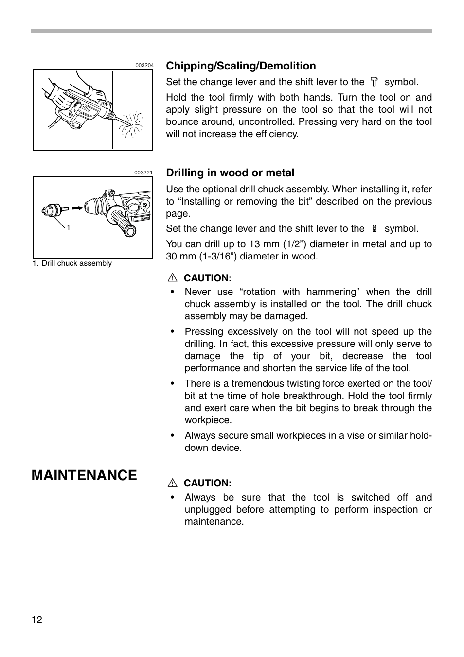 Maintenance | Makita HR3000C User Manual | Page 12 / 20