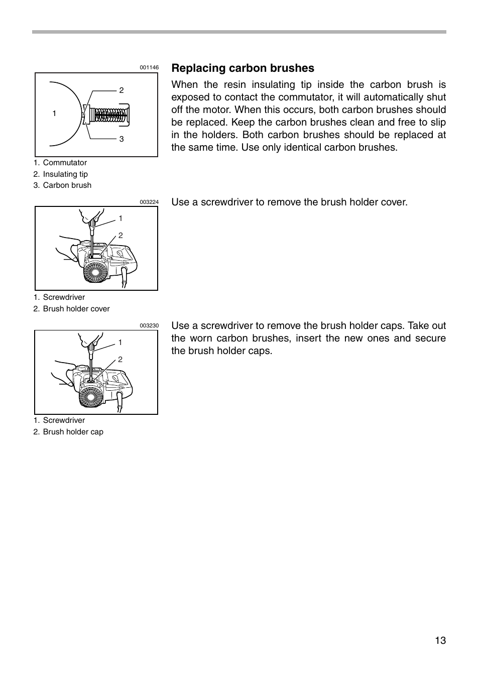 Replacing carbon brushes | Makita HR3000C User Manual | Page 13 / 20