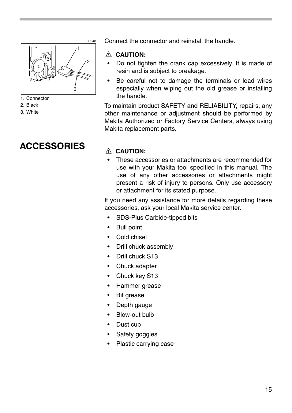 Accessories | Makita HR3000C User Manual | Page 15 / 20