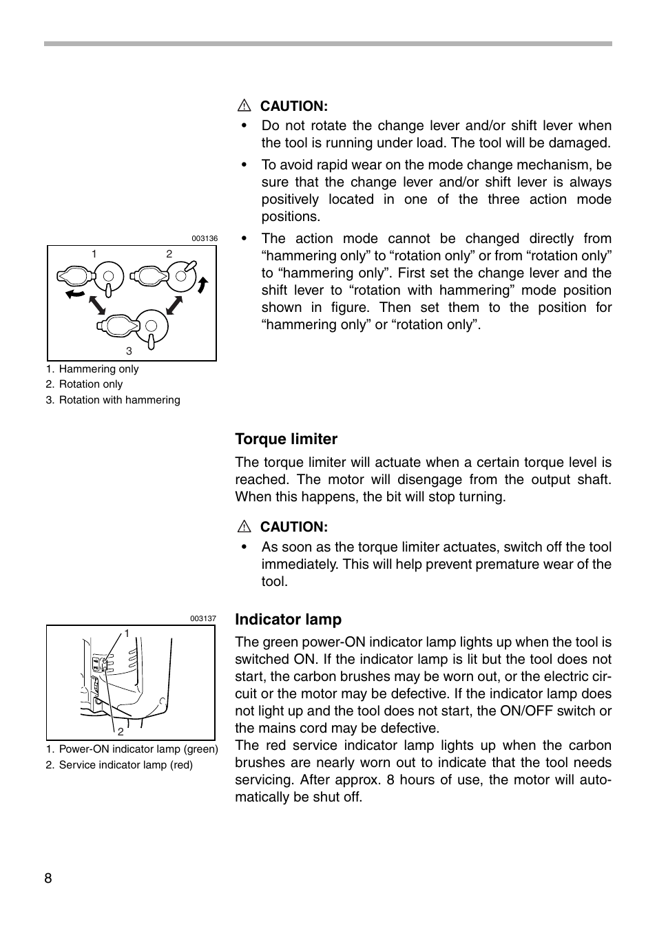 Torque limiter, Indicator lamp | Makita HR3000C User Manual | Page 8 / 20