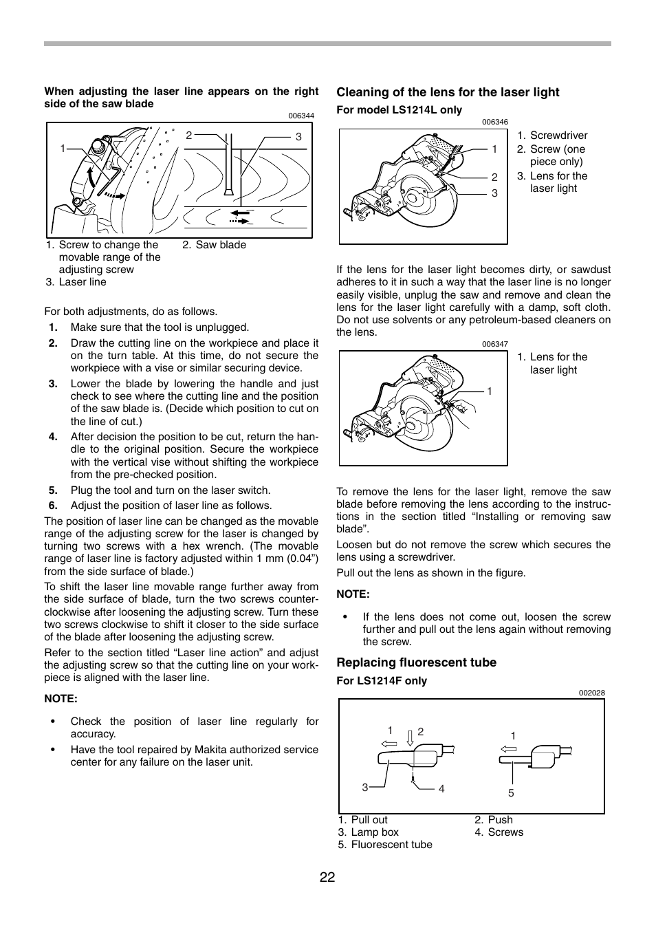 Makita LS1214F User Manual | Page 22 / 76