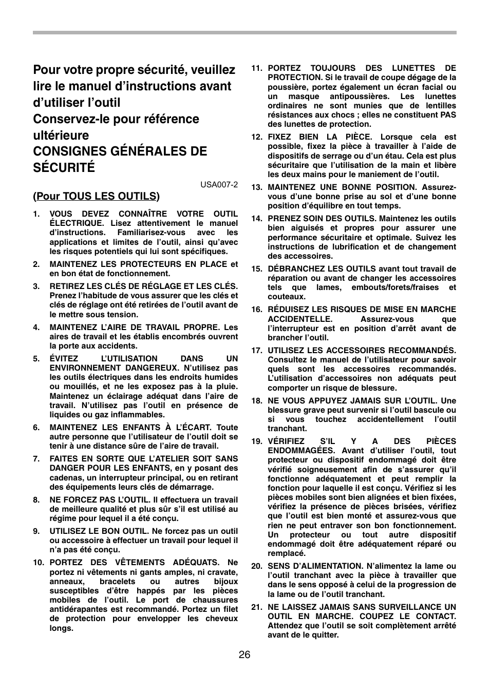 Pour tous les outils) | Makita LS1214F User Manual | Page 26 / 76