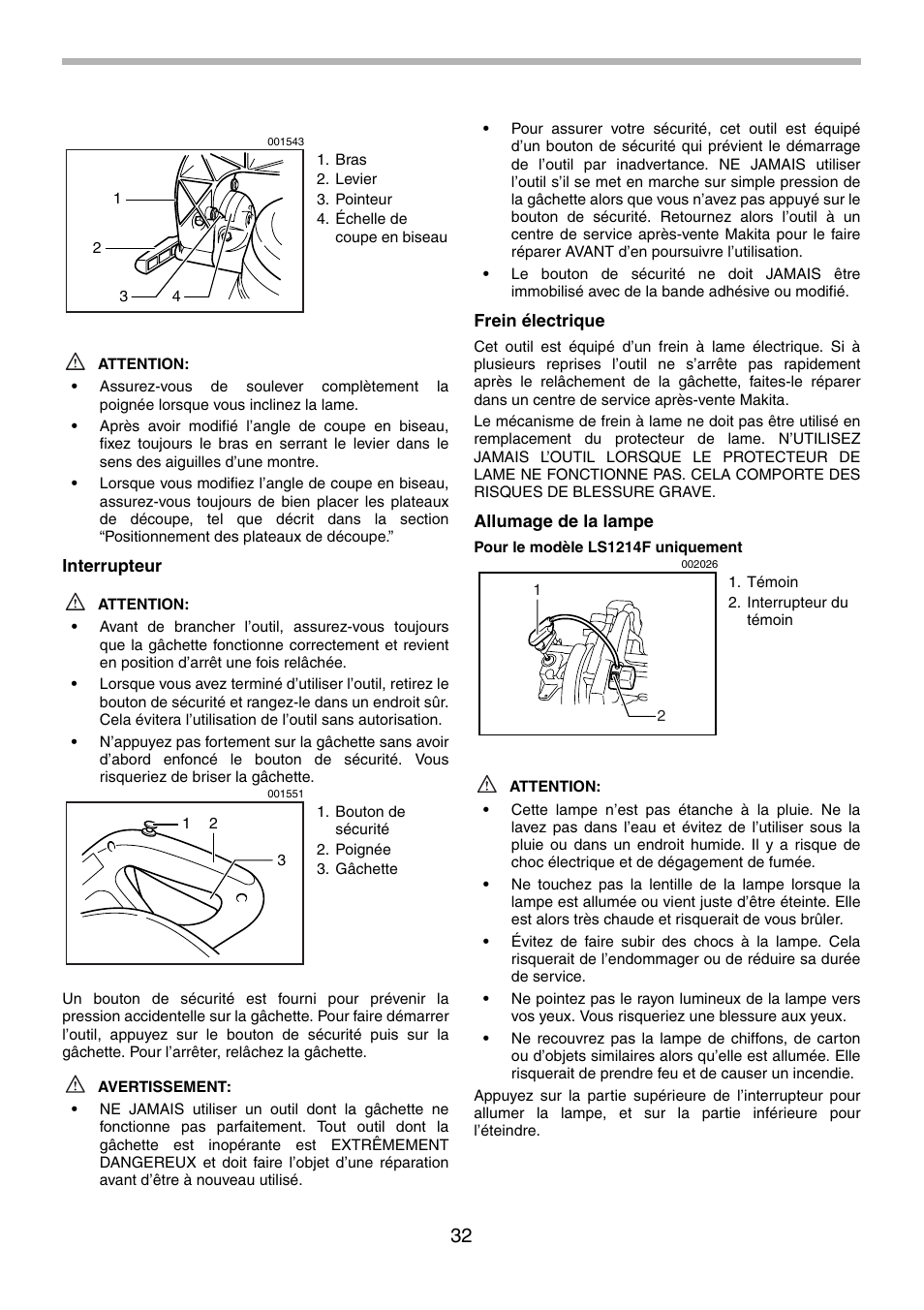 Makita LS1214F User Manual | Page 32 / 76