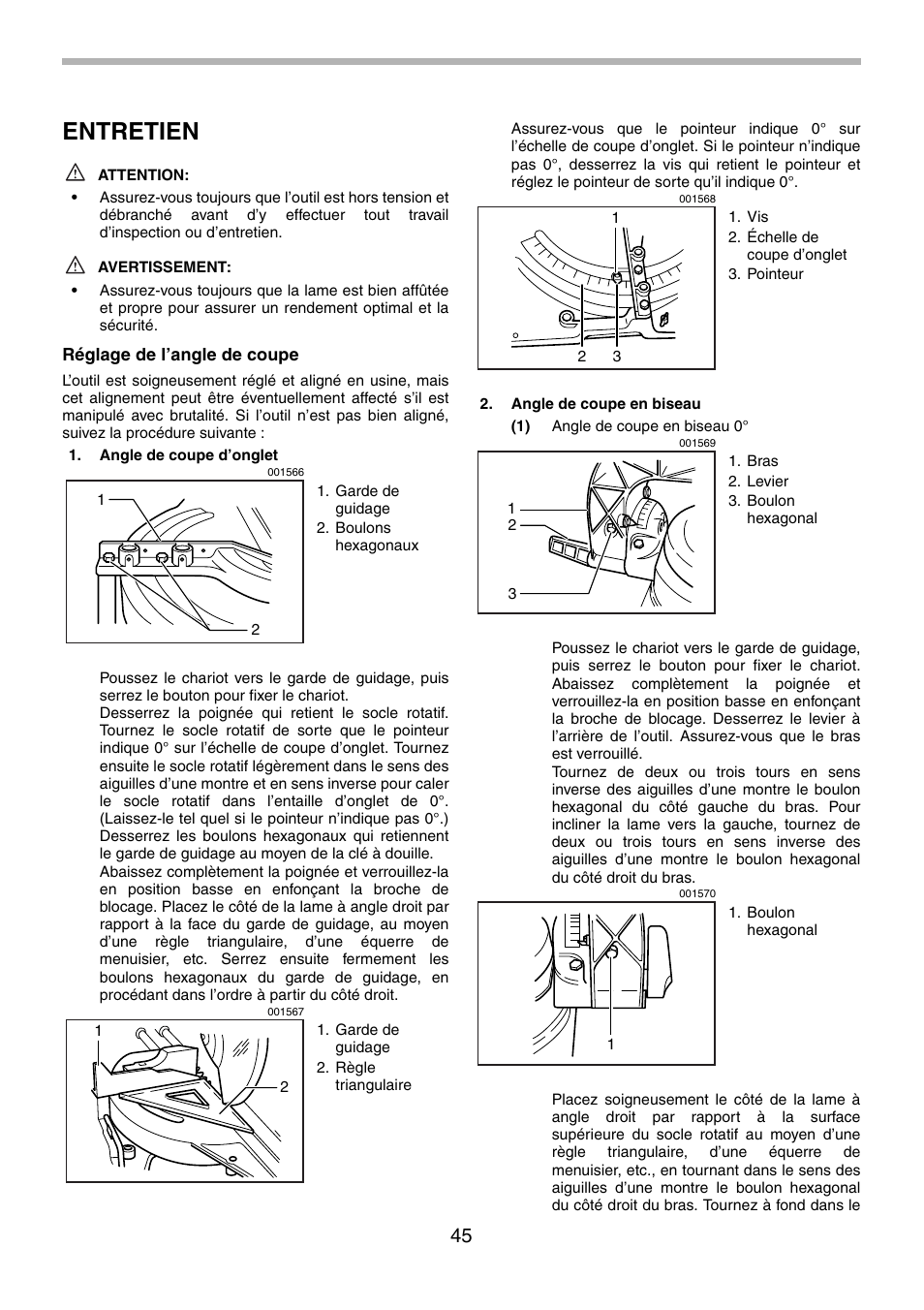 Entretien | Makita LS1214F User Manual | Page 45 / 76