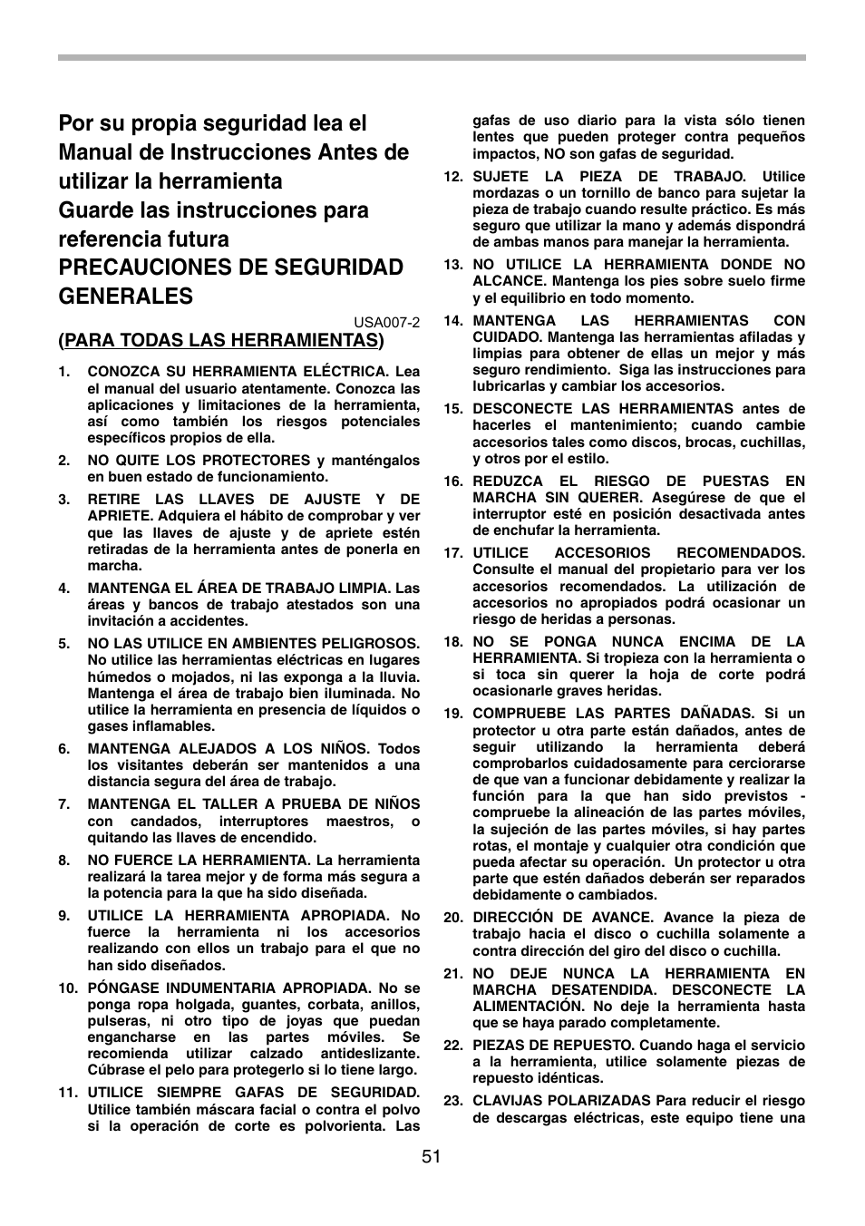 Para todas las herramientas) | Makita LS1214F User Manual | Page 51 / 76