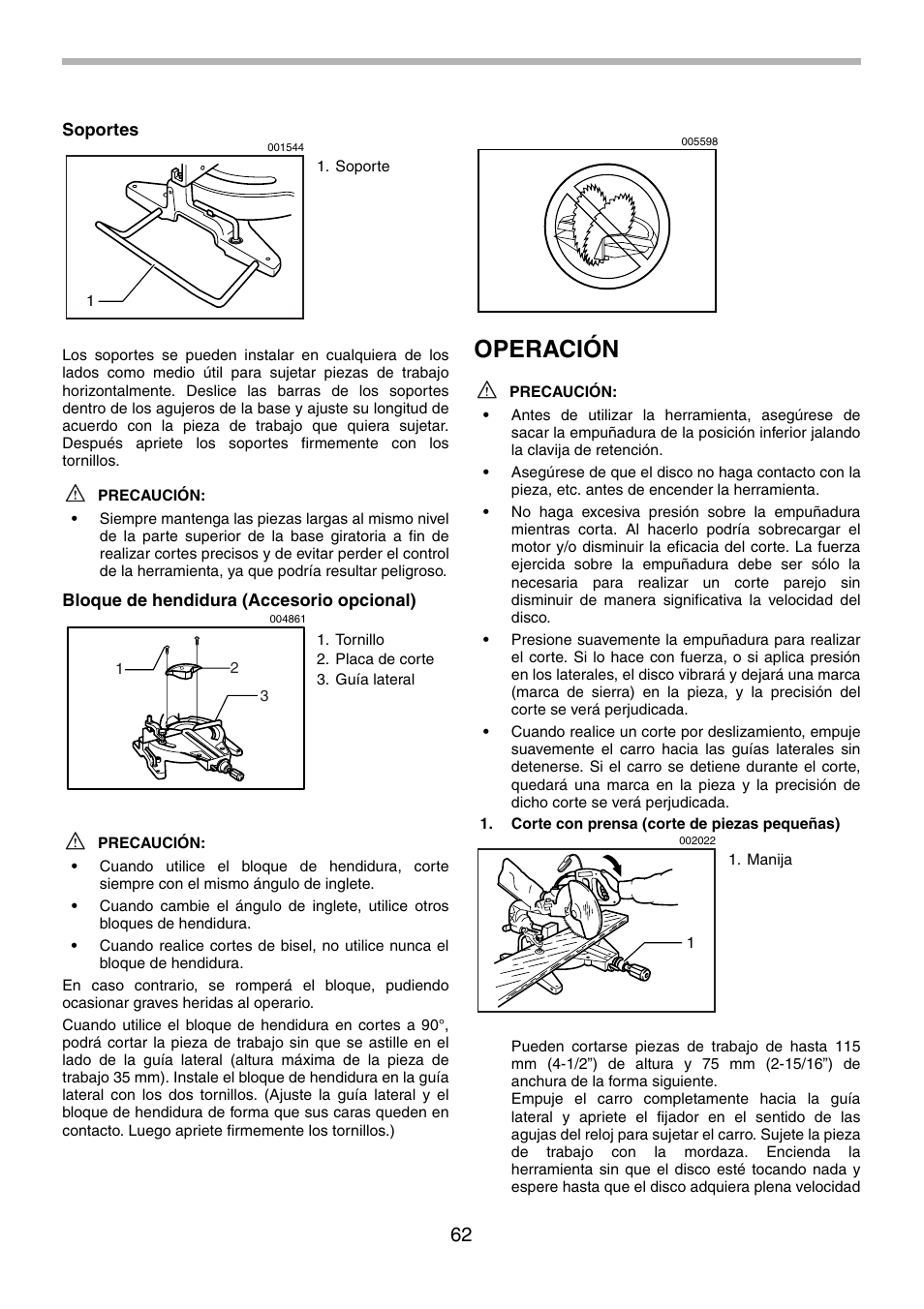 Operación | Makita LS1214F User Manual | Page 62 / 76