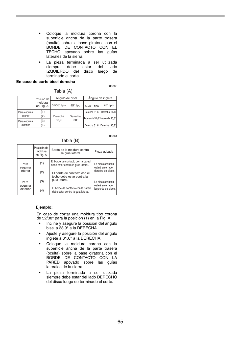 Tabla (a), Tabla (b) | Makita LS1214F User Manual | Page 65 / 76