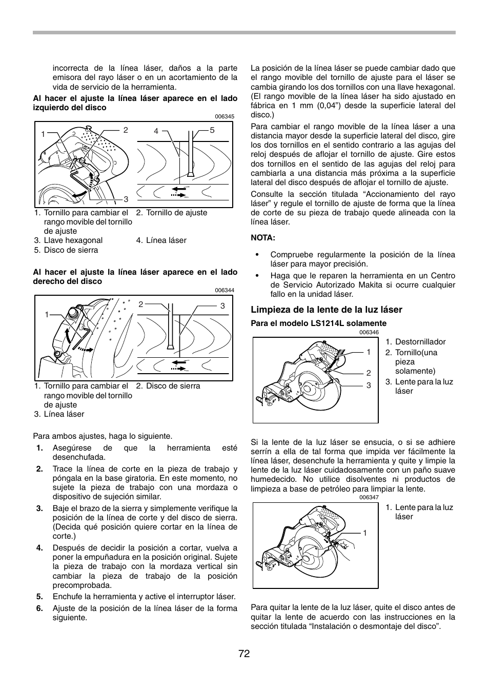 Makita LS1214F User Manual | Page 72 / 76