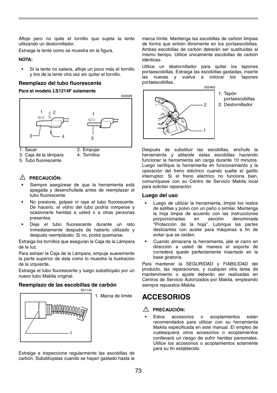 Accesorios | Makita LS1214F User Manual | Page 73 / 76