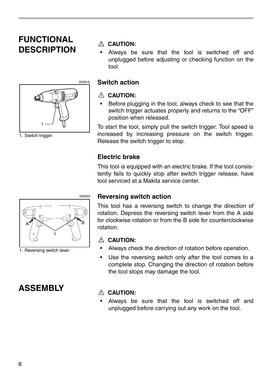 Functional description, Assembly | Makita 6951 User Manual | Page 6 / 16