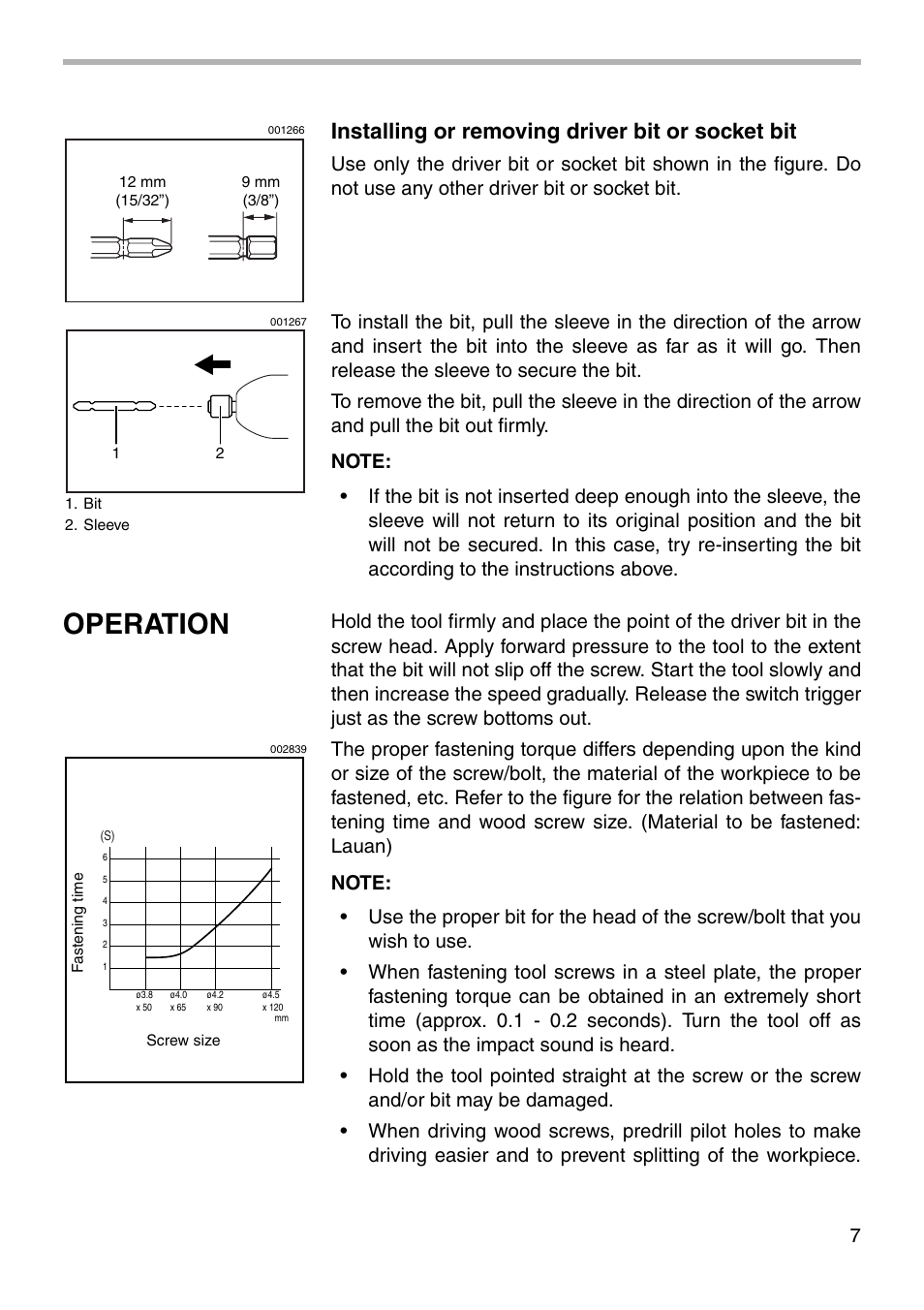 Operation, Installing or removing driver bit or socket bit | Makita 6951 User Manual | Page 7 / 16
