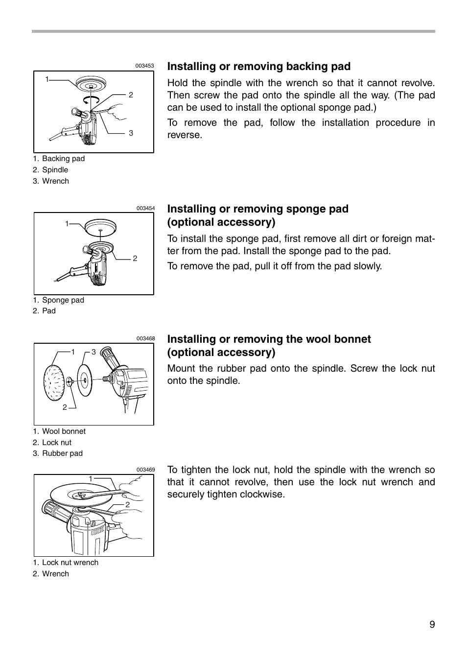 Installing or removing backing pad | Makita Electronic Polisher PV7001C User Manual | Page 9 / 16