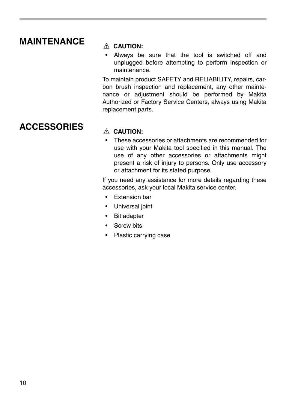 Maintenance, Accessories | Makita 6904VH User Manual | Page 10 / 16