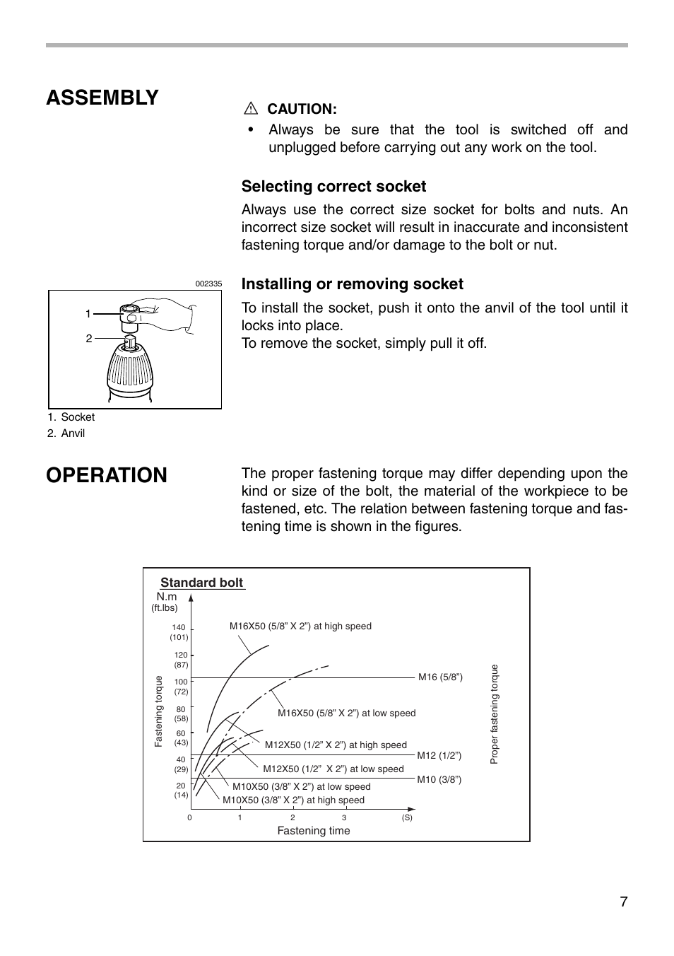 Assembly, Operation, Selecting correct socket | Installing or removing socket | Makita 6904VH User Manual | Page 7 / 16