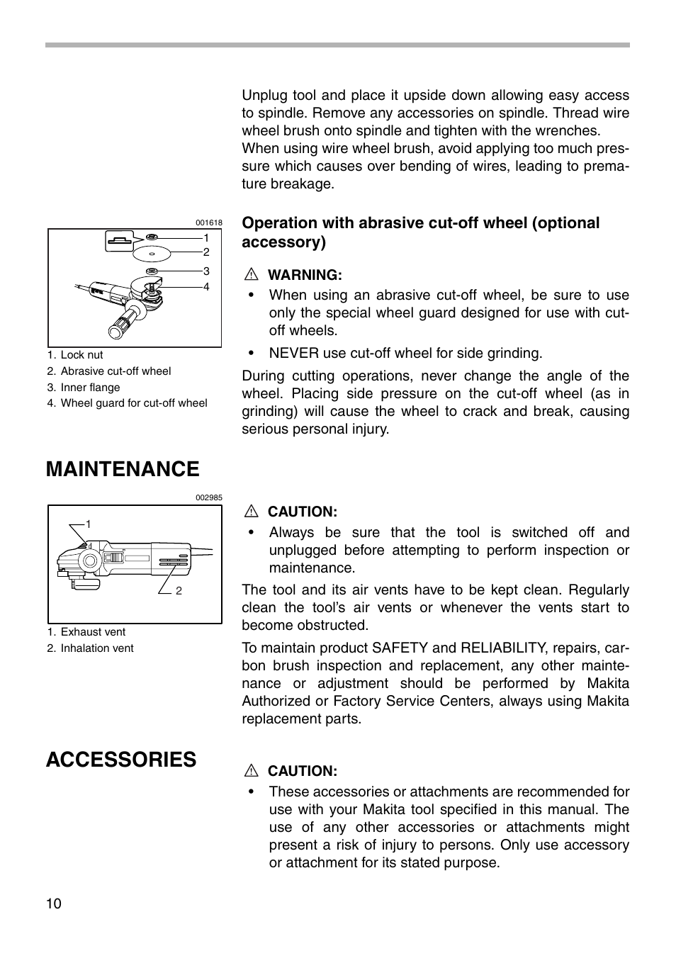 Maintenance, Accessories | Makita 9565 User Manual | Page 10 / 16