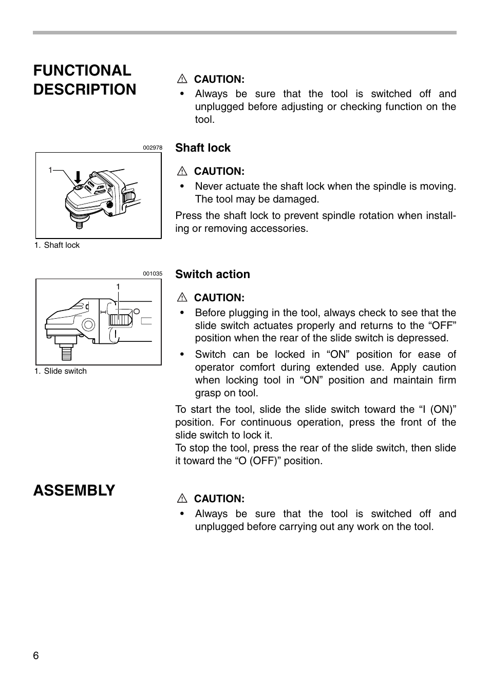 Functional description, Assembly | Makita 9565 User Manual | Page 6 / 16