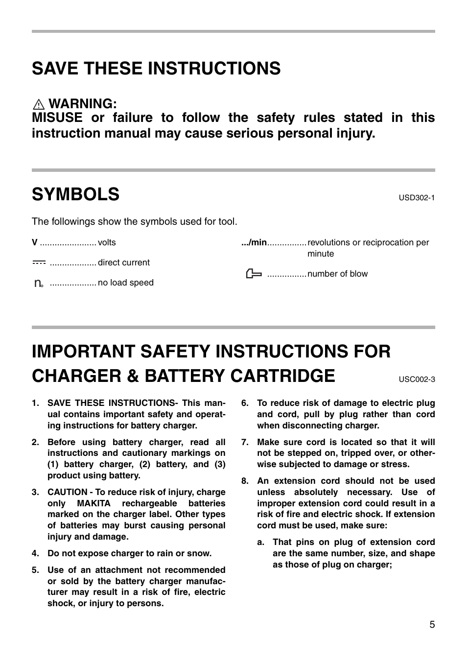 Save these instructions, Symbols | Makita BDF460 User Manual | Page 5 / 24