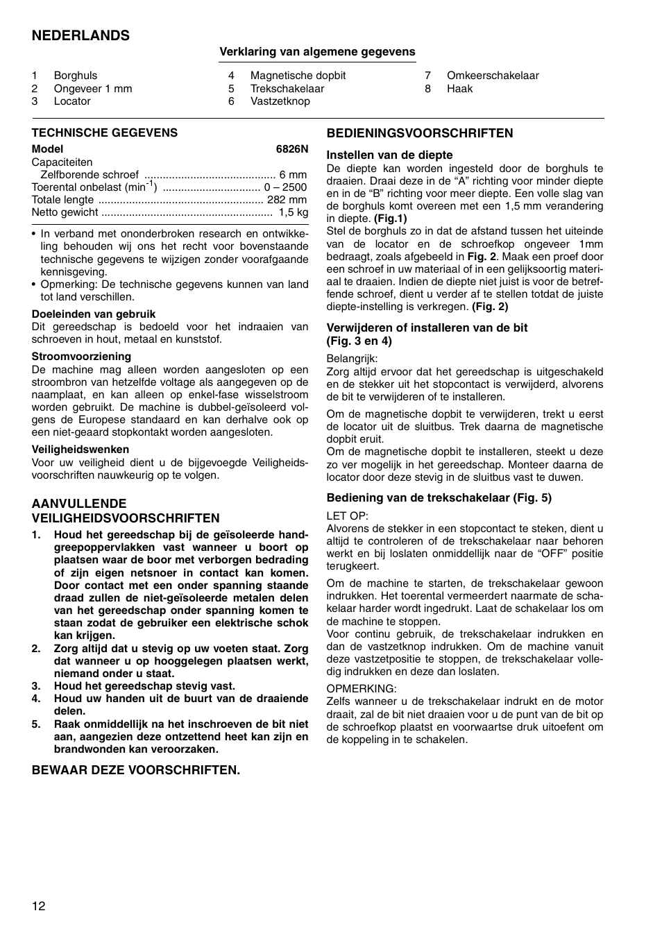 Nederlands | Makita Screw Driver 6826N User Manual | Page 12 / 32