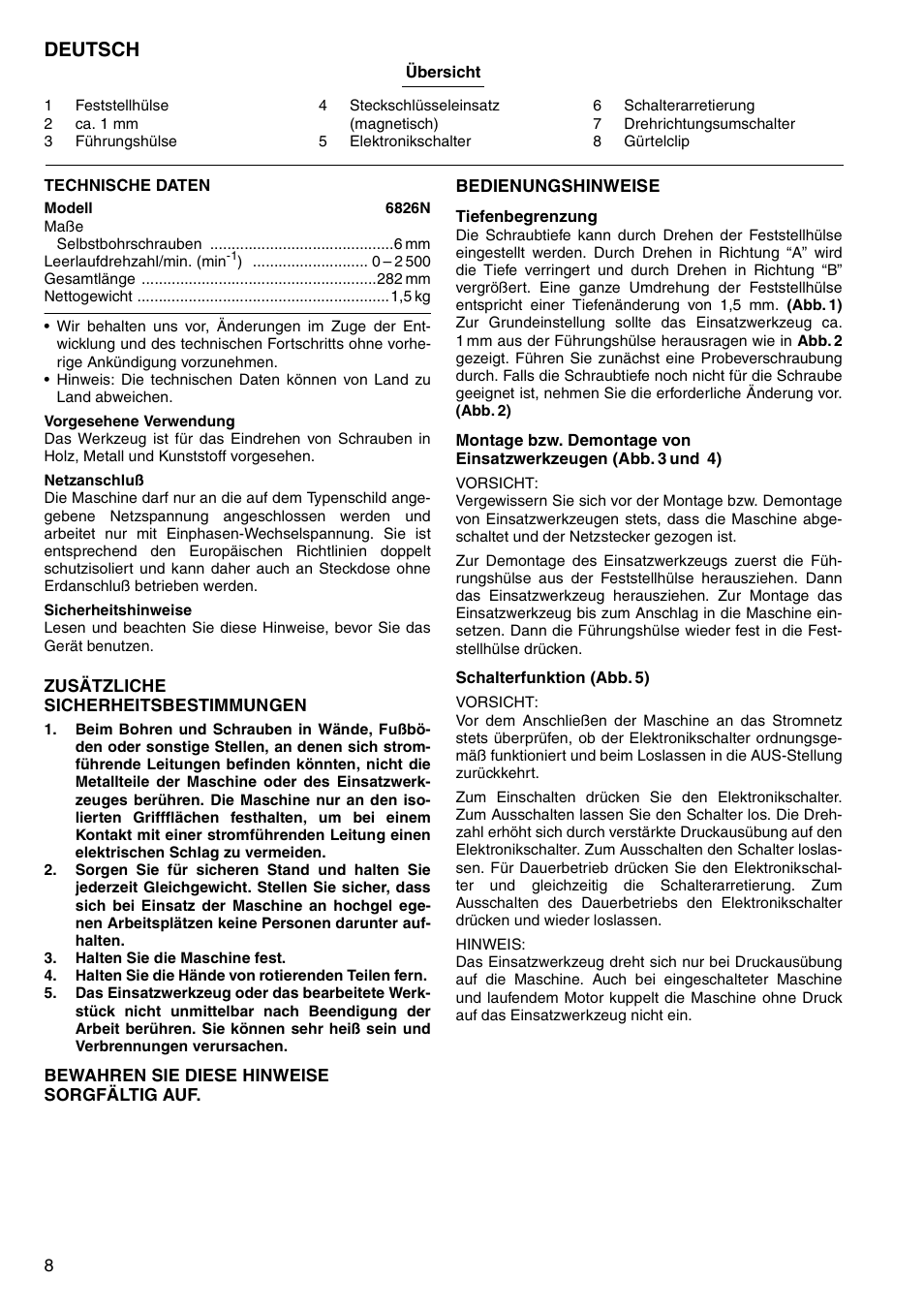 Deutsch | Makita Screw Driver 6826N User Manual | Page 8 / 32