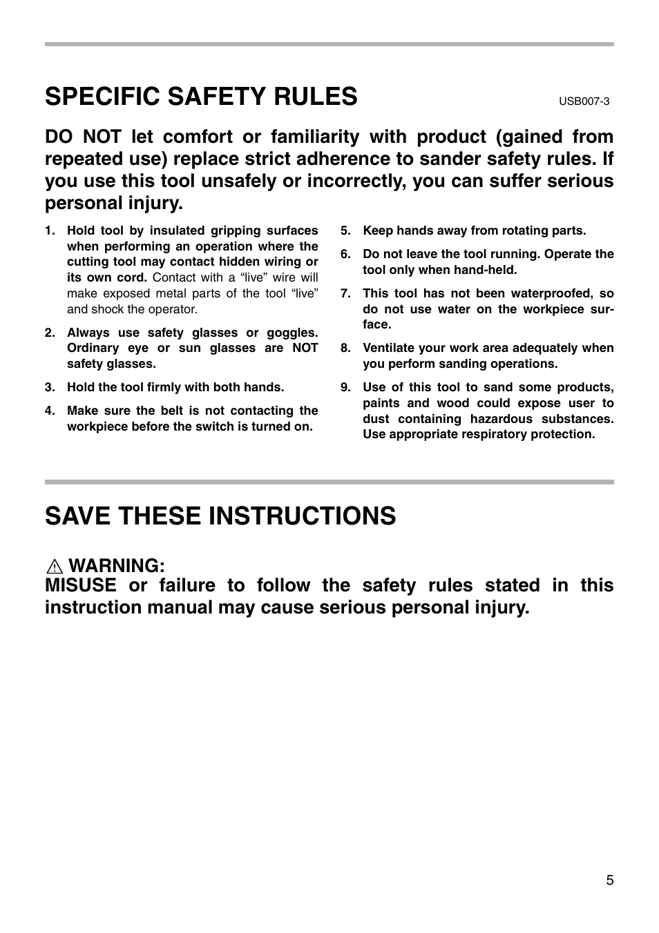 Specific safety rules, Save these instructions | Makita 9901 003360 User Manual | Page 5 / 12