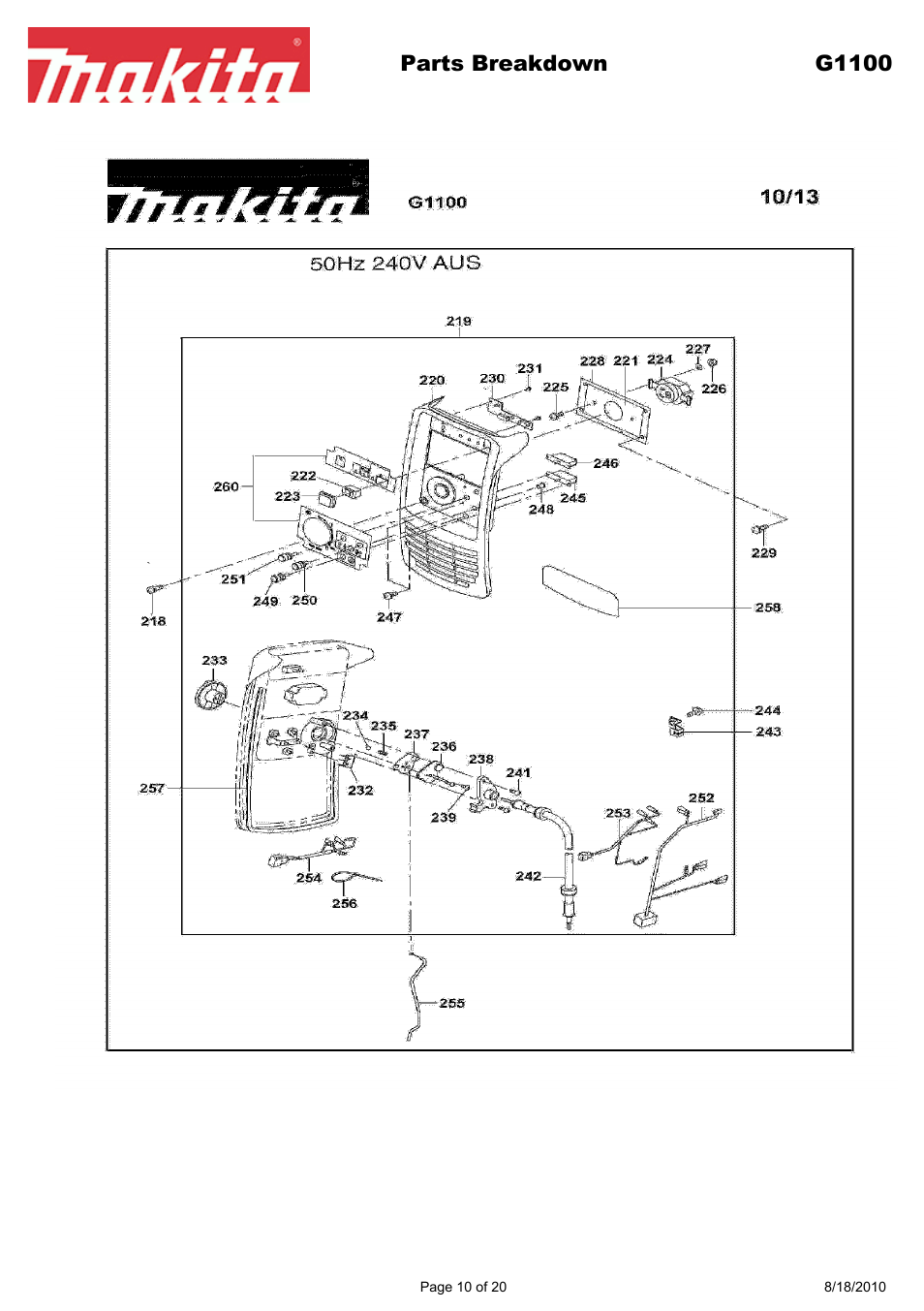 Parts breakdown g1100 | Makita EX Series G1100 User Manual | Page 10 / 20