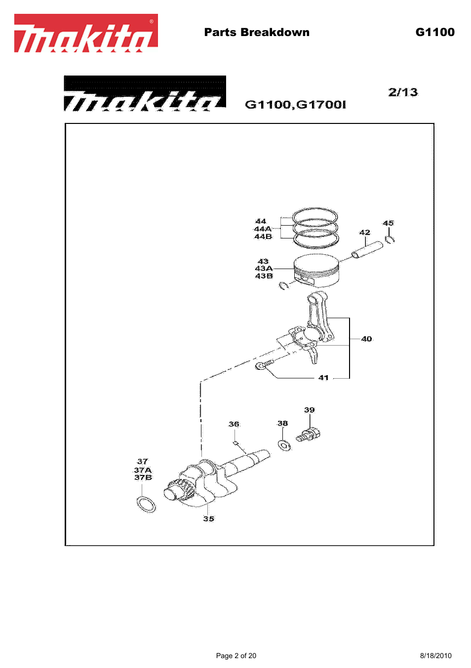 Parts breakdown g1100 | Makita EX Series G1100 User Manual | Page 2 / 20