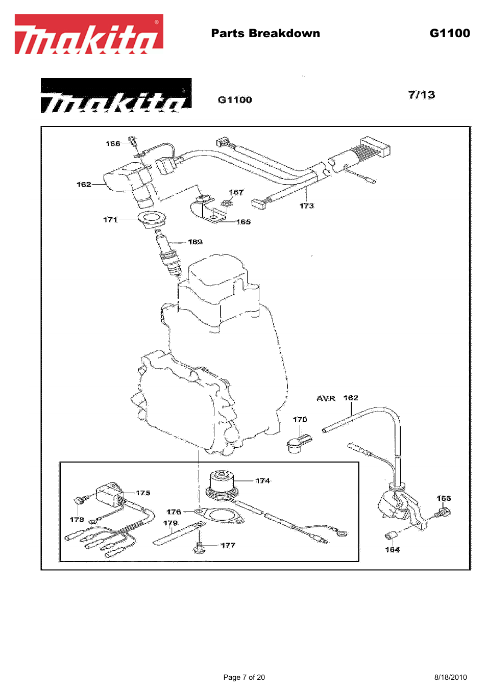 Parts breakdown g1100 | Makita EX Series G1100 User Manual | Page 7 / 20