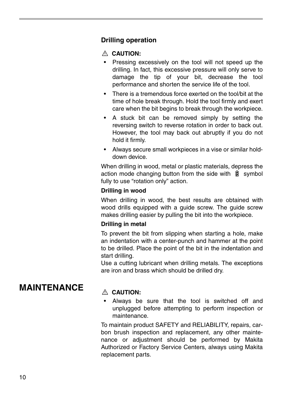 Maintenance | Makita MODEL HP1501 User Manual | Page 10 / 16
