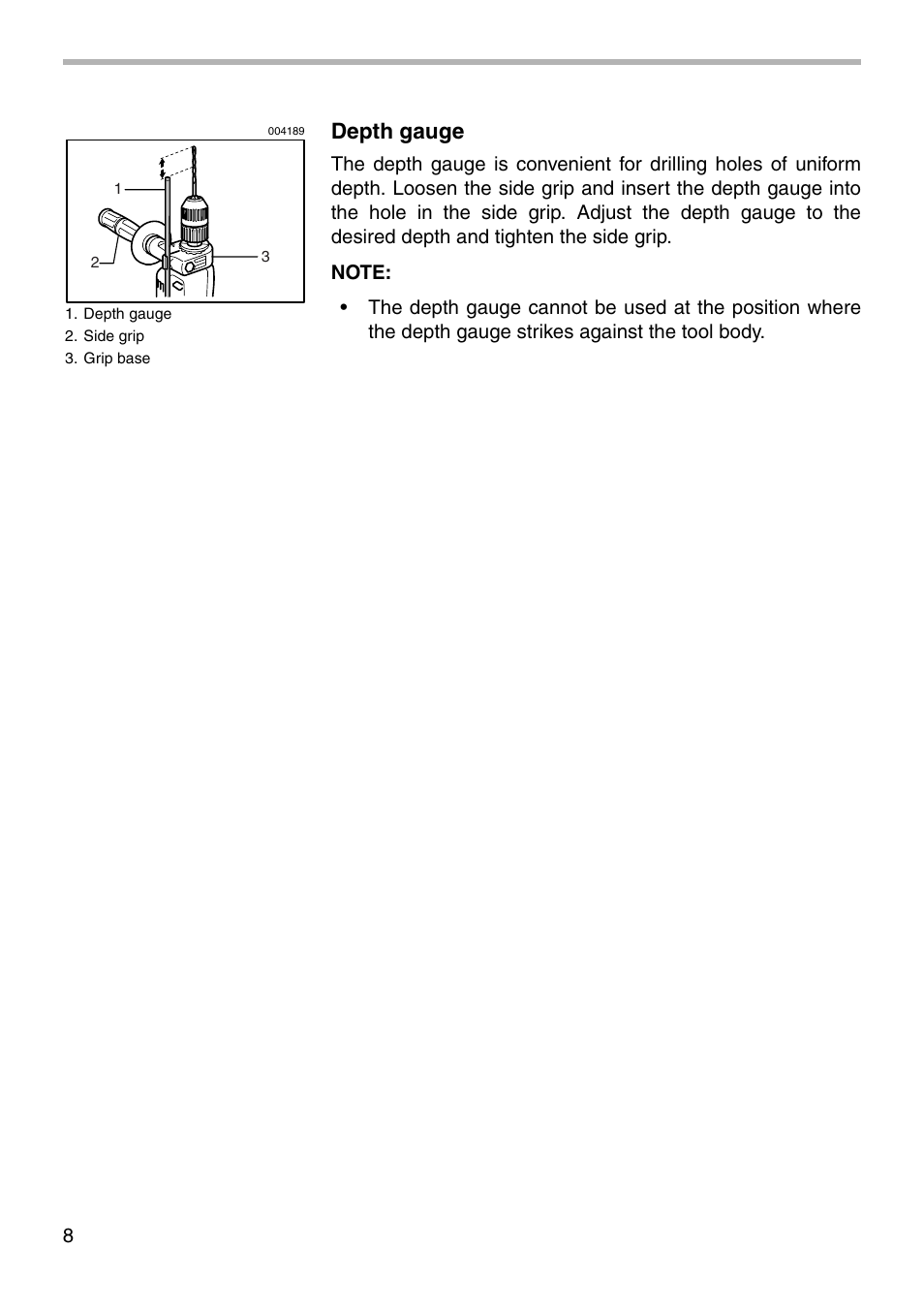 Depth gauge | Makita MODEL HP1501 User Manual | Page 8 / 16