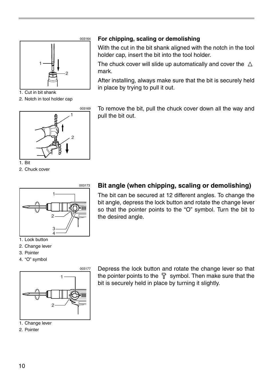Bit angle (when chipping, scaling or demolishing) | Makita HR4040C User Manual | Page 10 / 20