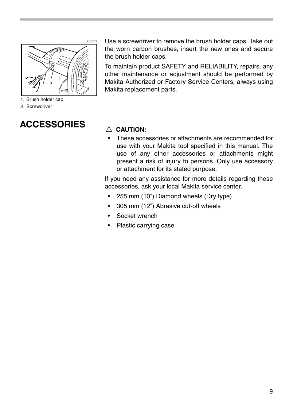 Accessories | Makita ANGLE CUTTER 4110C User Manual | Page 9 / 16