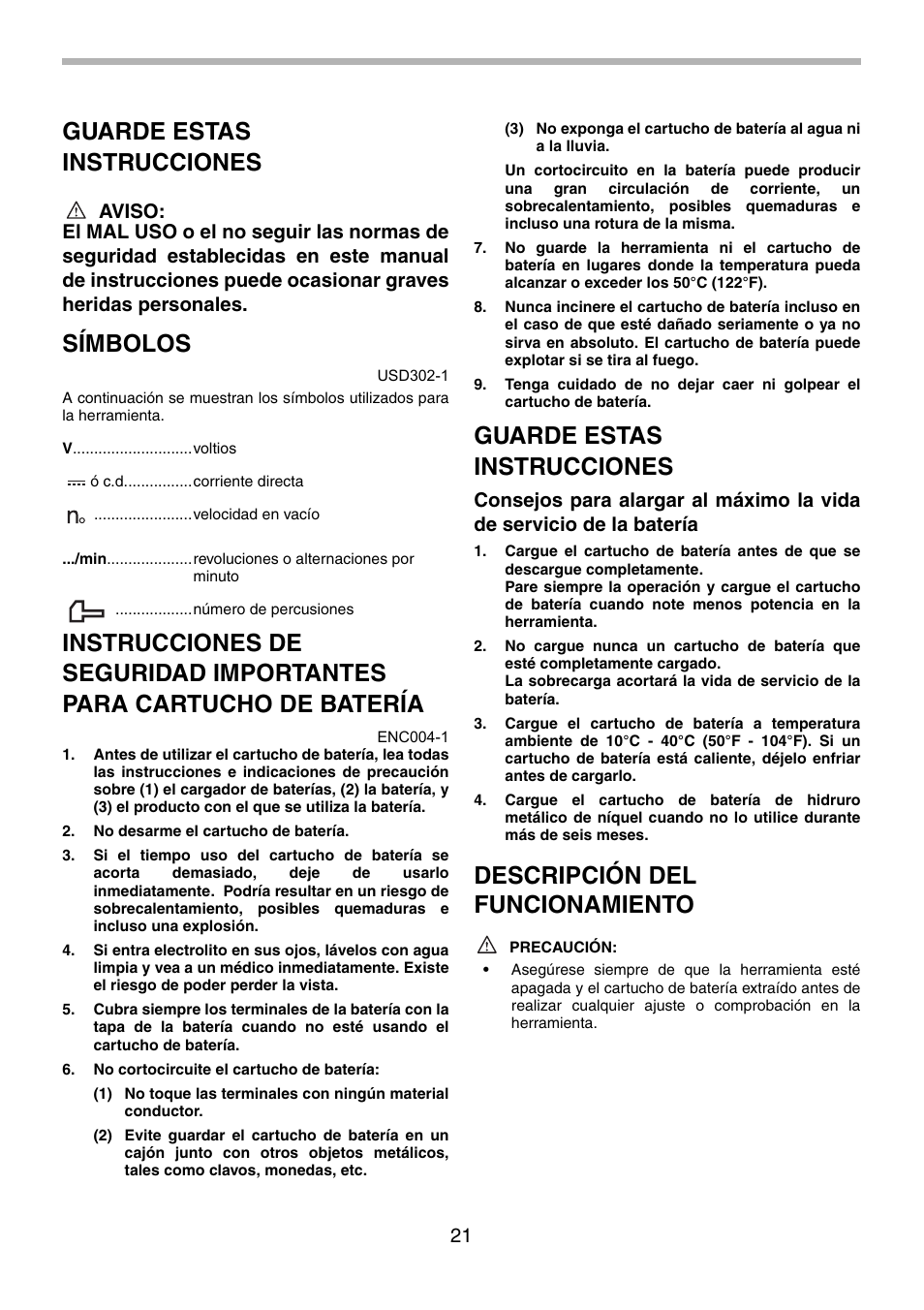 Guarde estas instrucciones, Símbolos, Descripción del funcionamiento | Makita 6980FD User Manual | Page 21 / 28