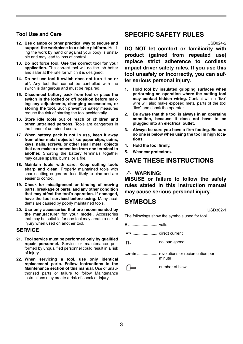 Specific safety rules, Save these instructions, Symbols | 3tool use and care, Service | Makita 6980FD User Manual | Page 3 / 28