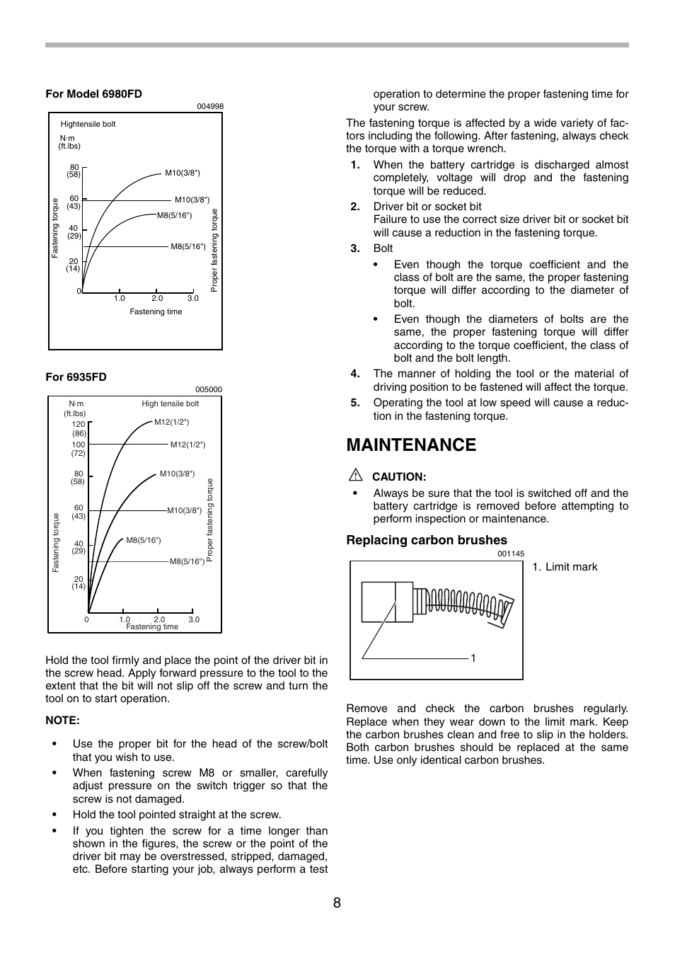 Maintenance, Replacing carbon brushes | Makita 6980FD User Manual | Page 8 / 28