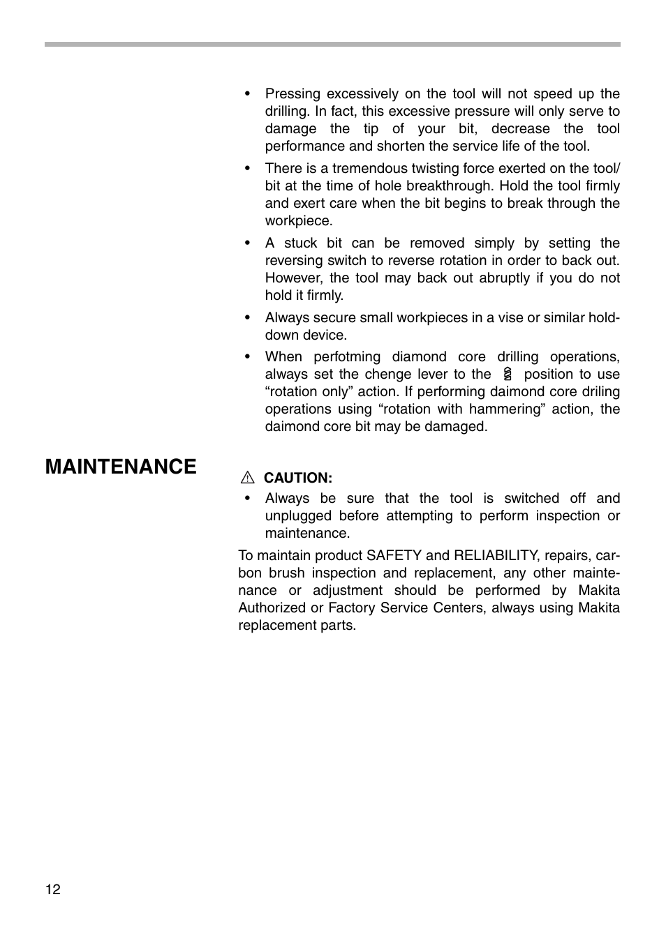Maintenance | Makita HR2450F User Manual | Page 12 / 20