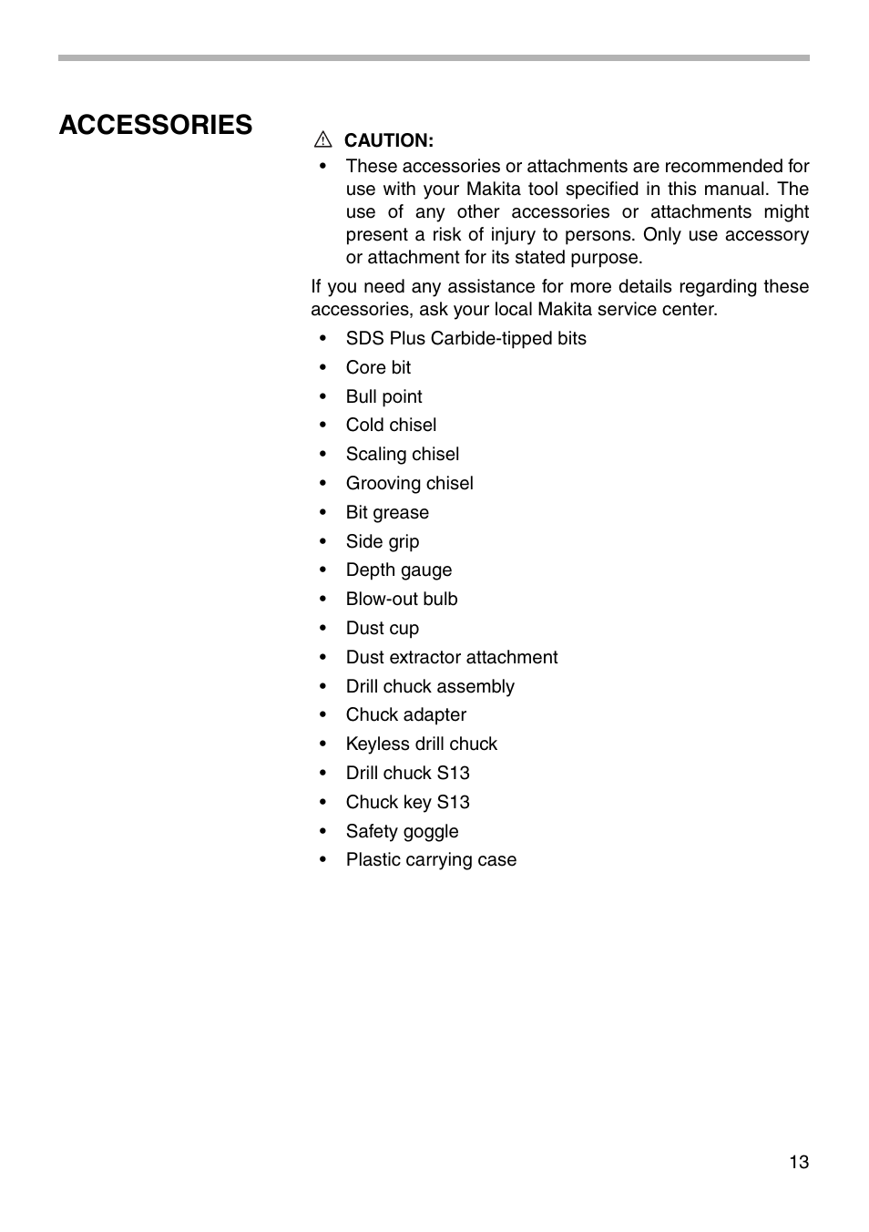 Accessories | Makita HR2450F User Manual | Page 13 / 20
