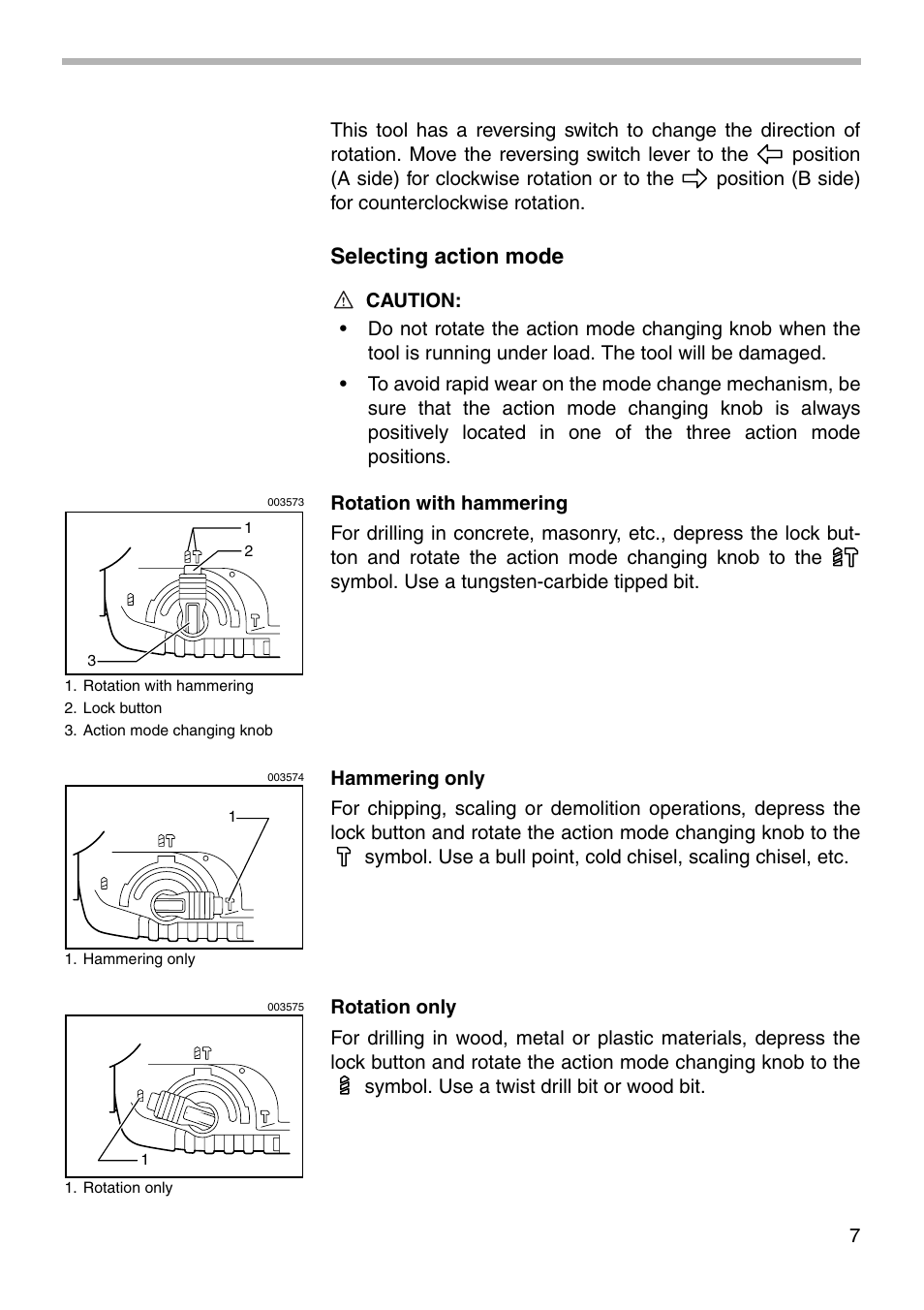 Selecting action mode | Makita HR2450F User Manual | Page 7 / 20