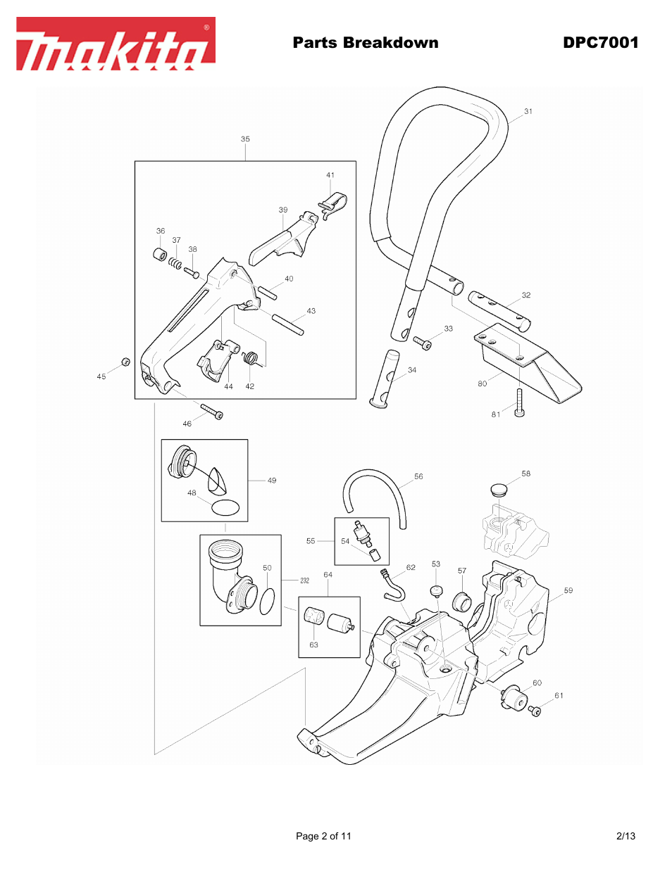 Parts breakdown dpc7001 | Makita DPC7001 User Manual | Page 2 / 11