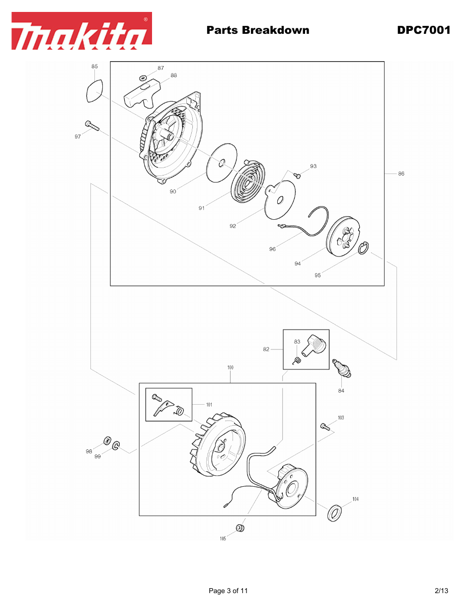 Parts breakdown dpc7001 | Makita DPC7001 User Manual | Page 3 / 11