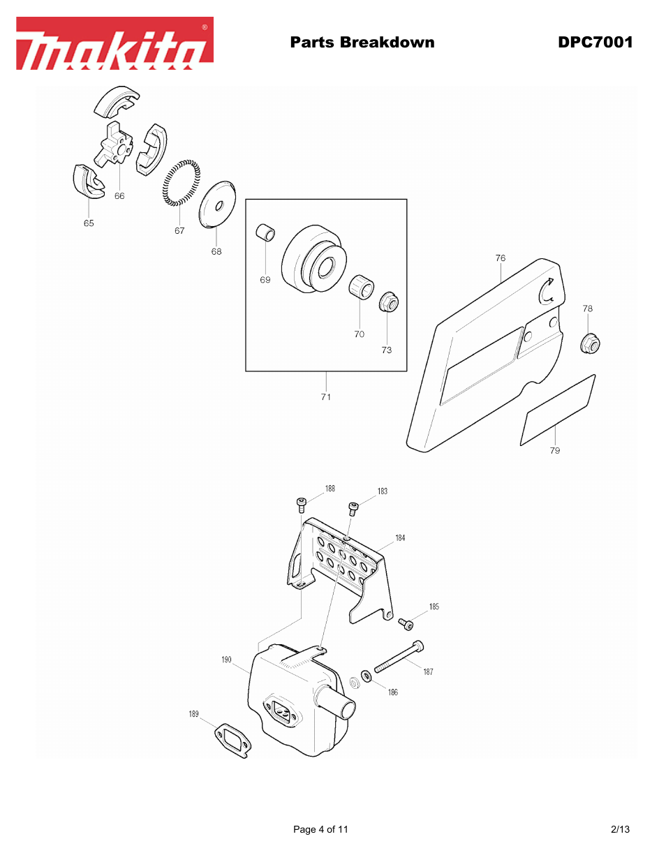Parts breakdown dpc7001 | Makita DPC7001 User Manual | Page 4 / 11