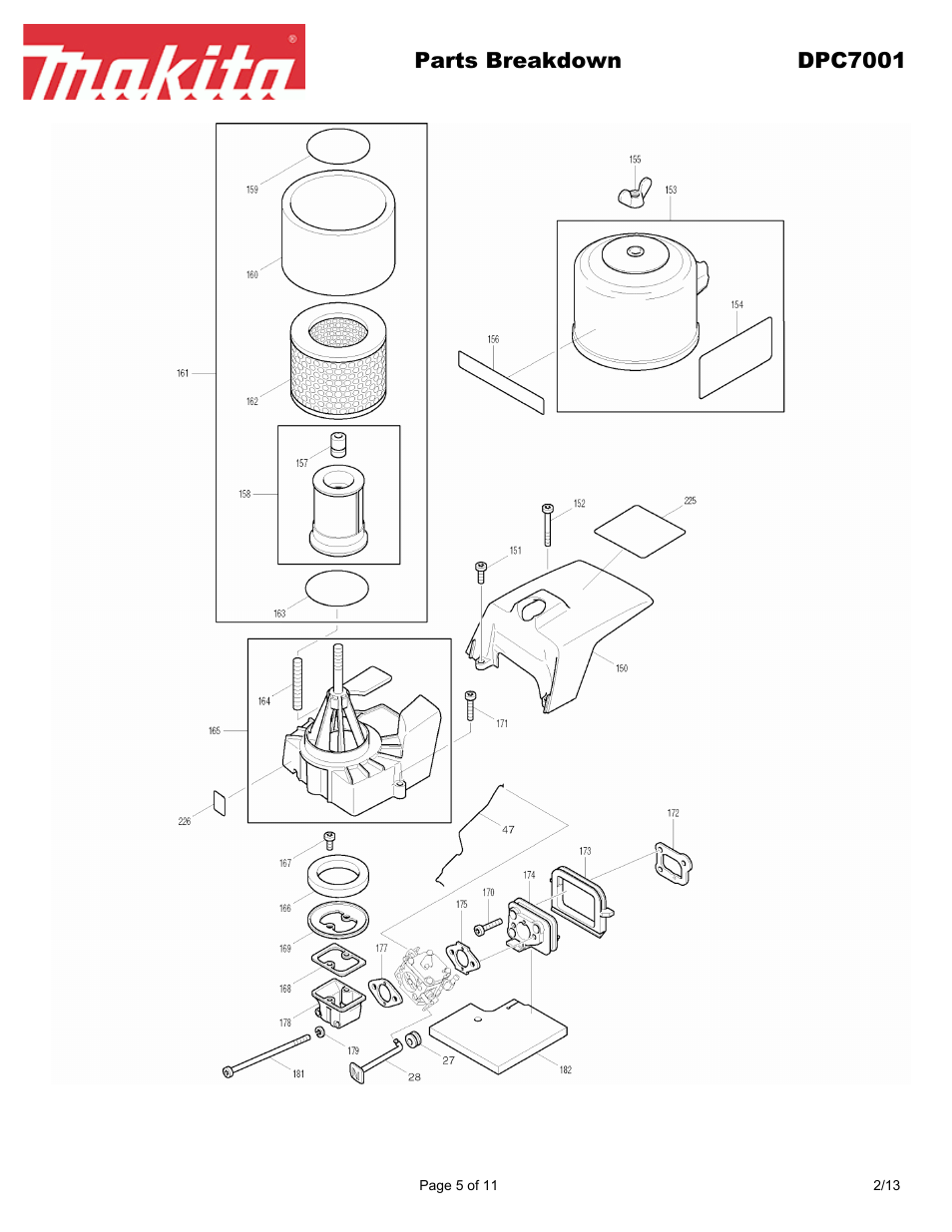 Parts breakdown dpc7001 | Makita DPC7001 User Manual | Page 5 / 11