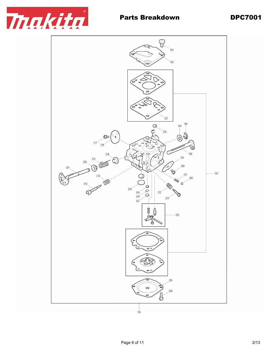 Parts breakdown dpc7001 | Makita DPC7001 User Manual | Page 6 / 11