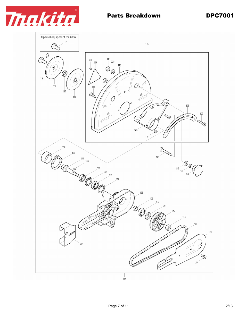 Parts breakdown dpc7001 | Makita DPC7001 User Manual | Page 7 / 11