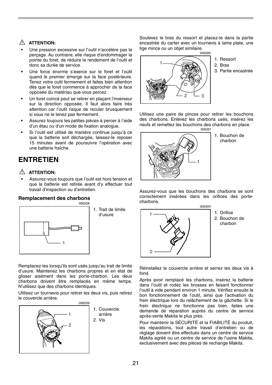 Entretien | Makita BTP130 User Manual | Page 21 / 36