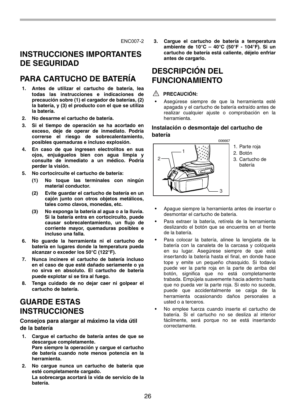 Guarde estas instrucciones, Descripción del funcionamiento | Makita BTP130 User Manual | Page 26 / 36