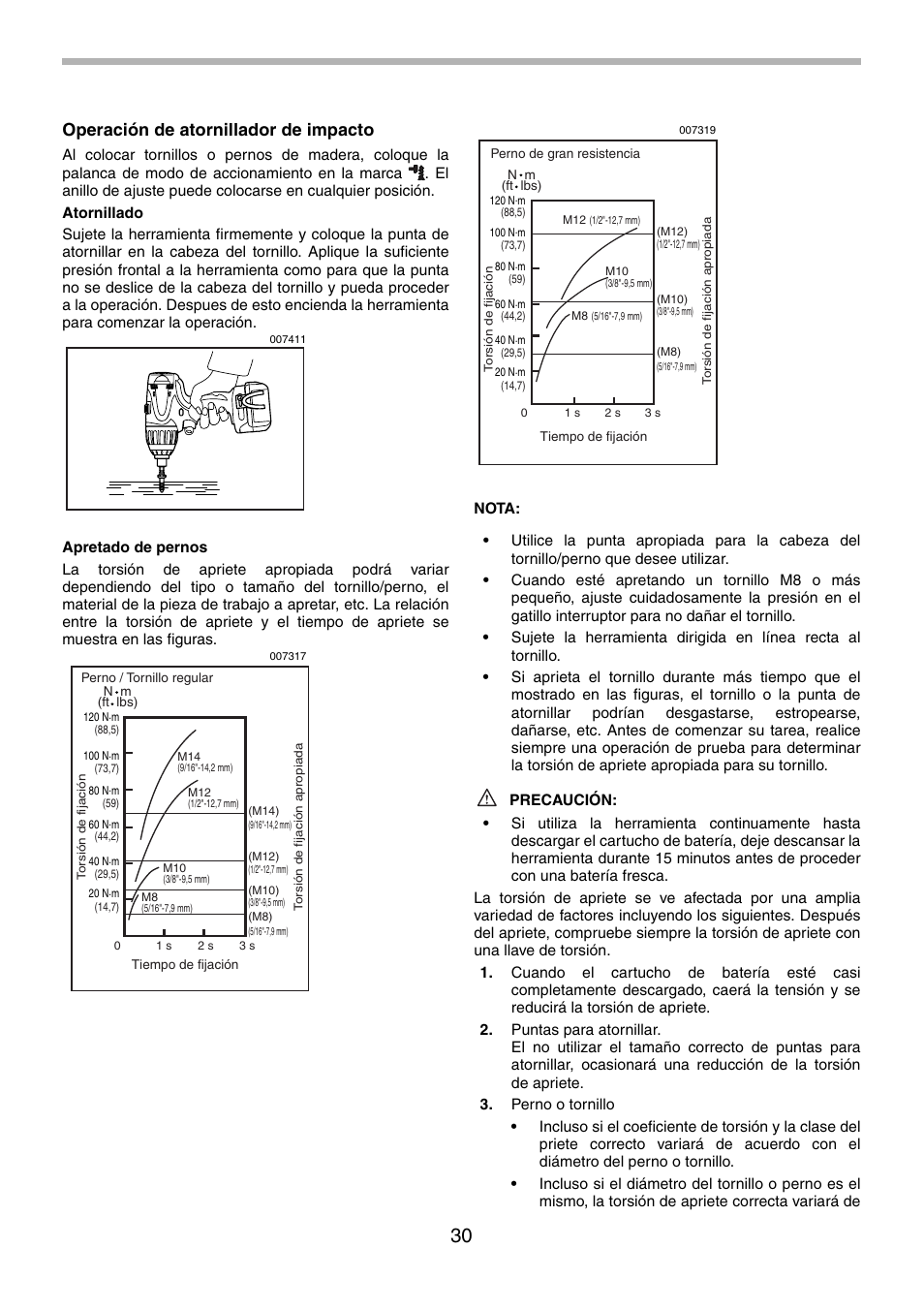 Operación de atornillador de impacto | Makita BTP130 User Manual | Page 30 / 36