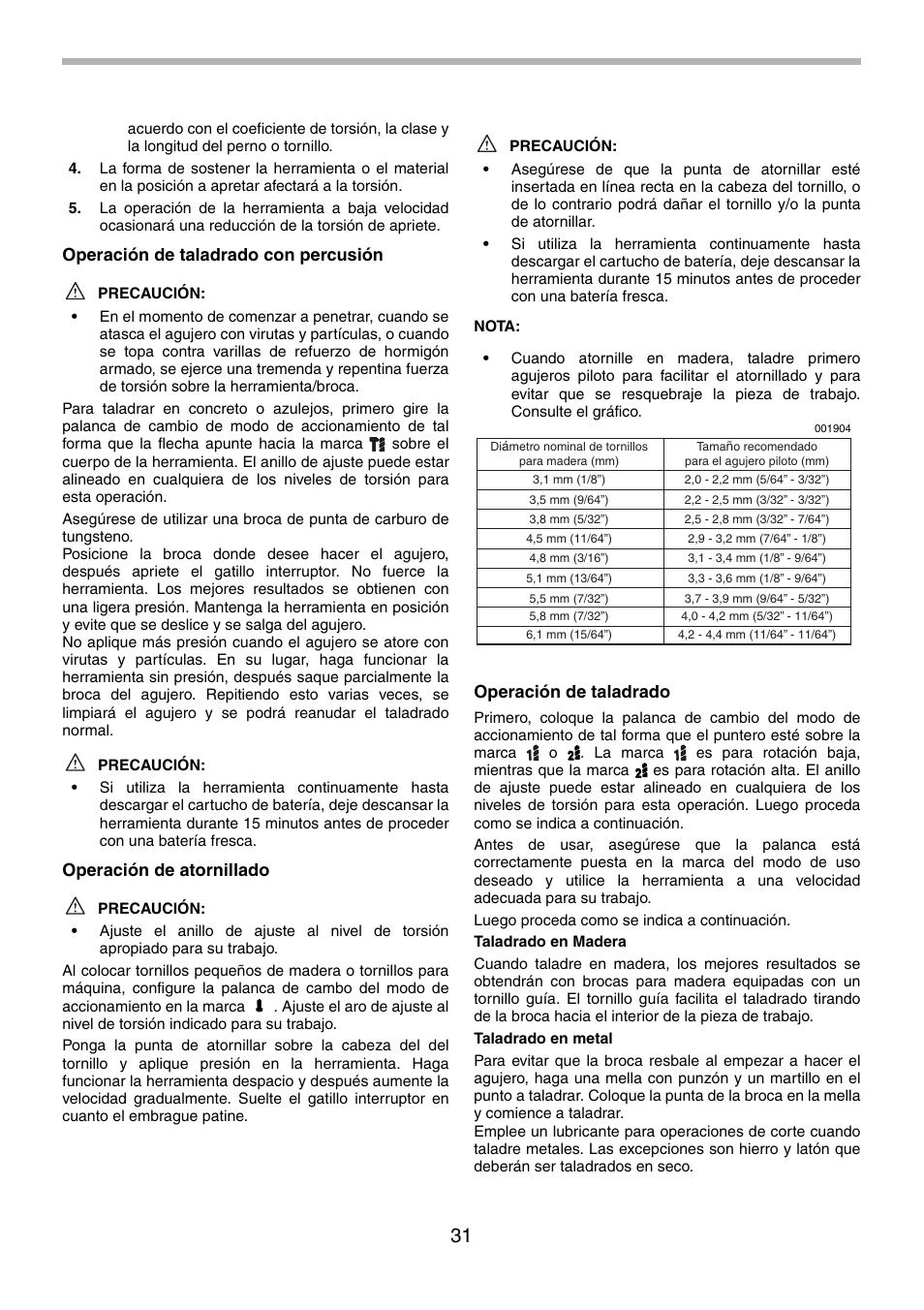 Operación de taladrado con percusión, Operación de atornillado, Operación de taladrado | Makita BTP130 User Manual | Page 31 / 36