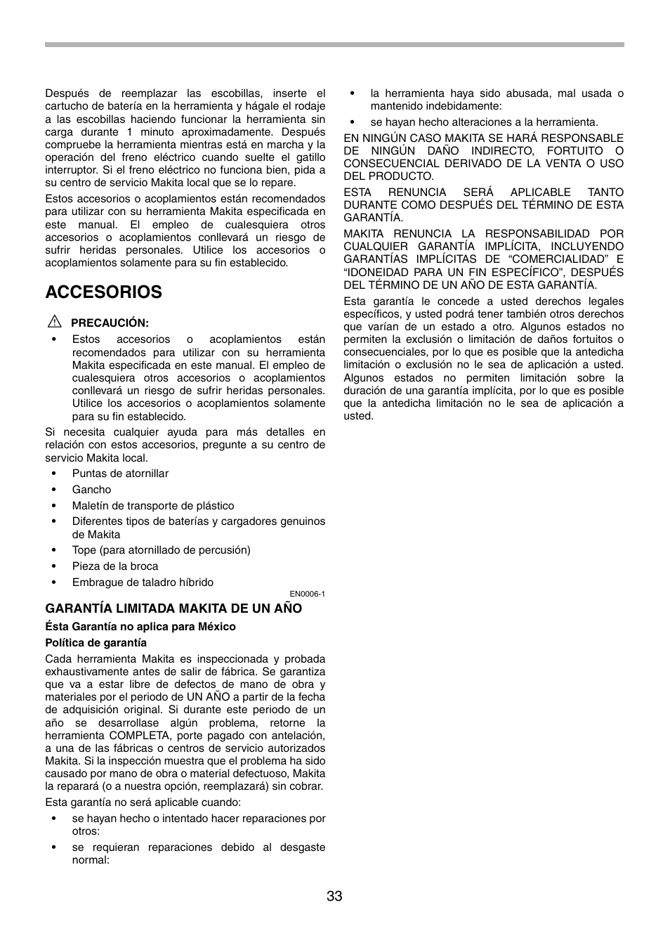 Accesorios | Makita BTP130 User Manual | Page 33 / 36