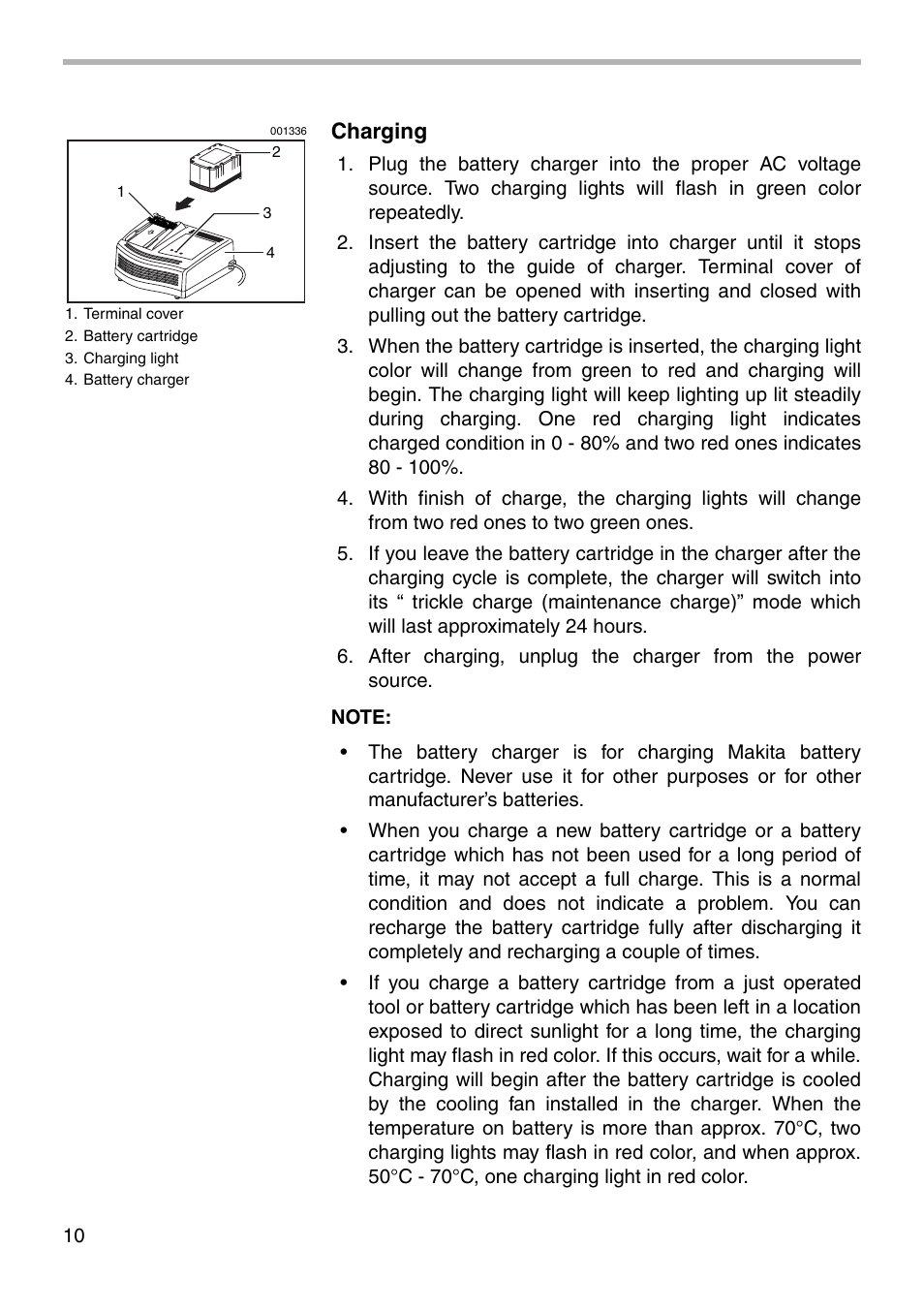 Charging | Makita BLS712 User Manual | Page 10 / 36