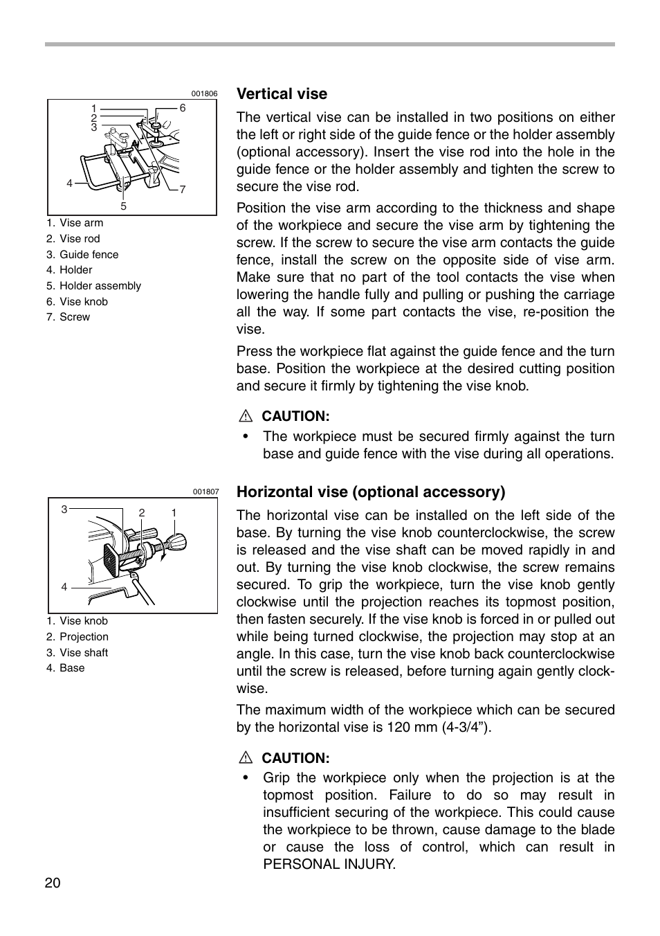 Vertical vise, Horizontal vise (optional accessory) | Makita BLS712 User Manual | Page 20 / 36